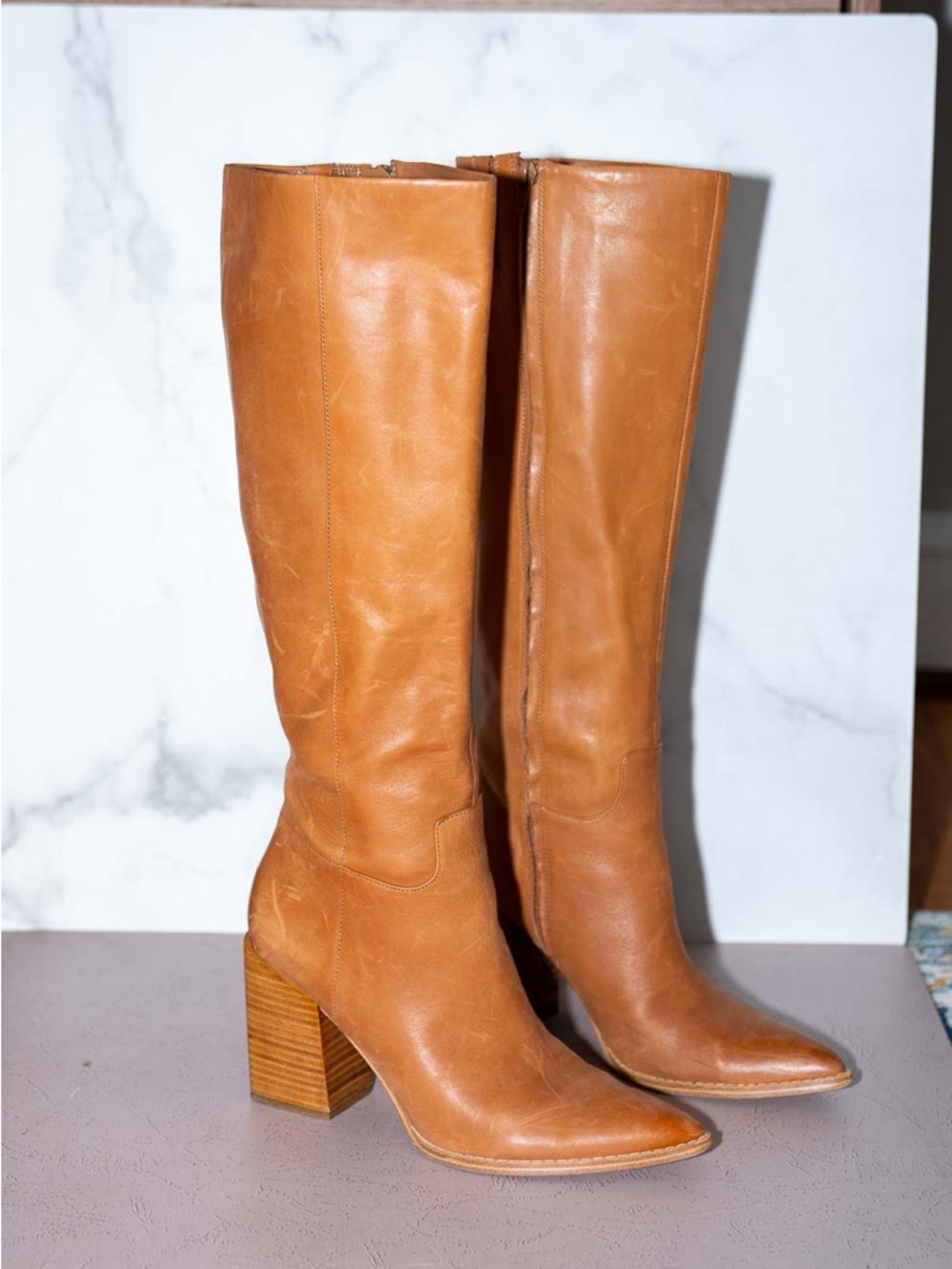 Nine West Brixie Cognac Tall Leather Boots - Tan Knee-High Women’s Boots Size 10